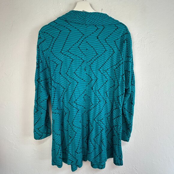 Yushi Womens Cowl Neck Textured Knit Tunic Top Large Blue Pullover 3/4 Sleeve - Picture 2 of 6